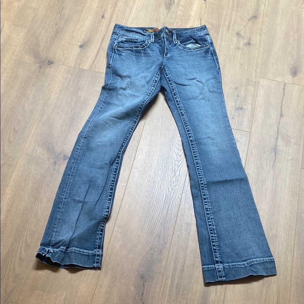 Maurices Blue Boot Cut Jeans with Frayed Hem